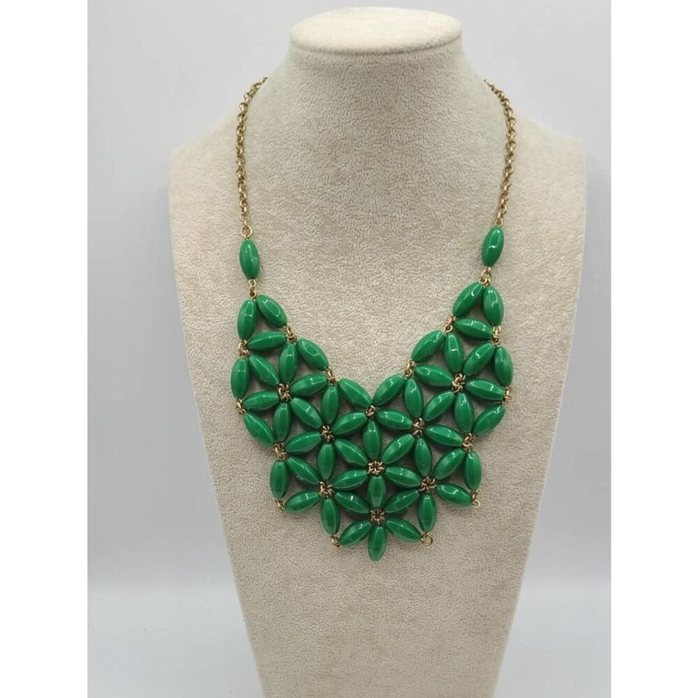J Crew Green Bead Floral Necklace